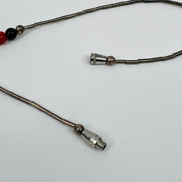 Liquid Silver Sterling Silver Necklace Red Coral Black Onyx Station Beads 19" - Picture 9 of 9